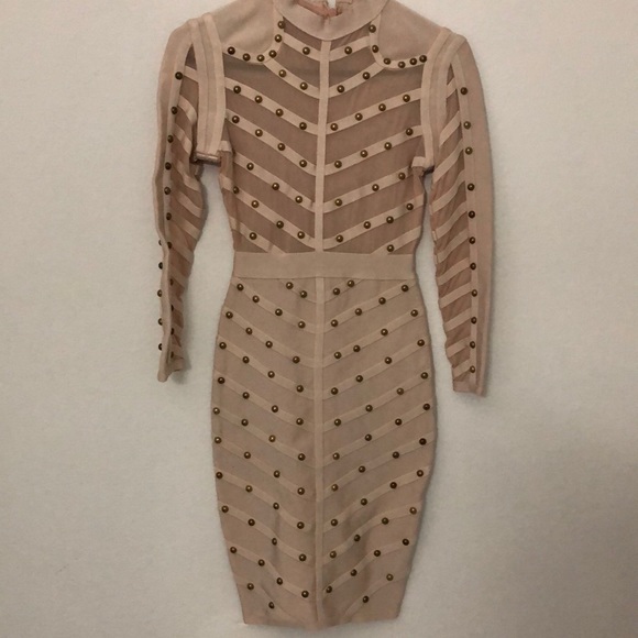 Bandage Nude Studded Bodycon Dress size small - Picture 3 of 7